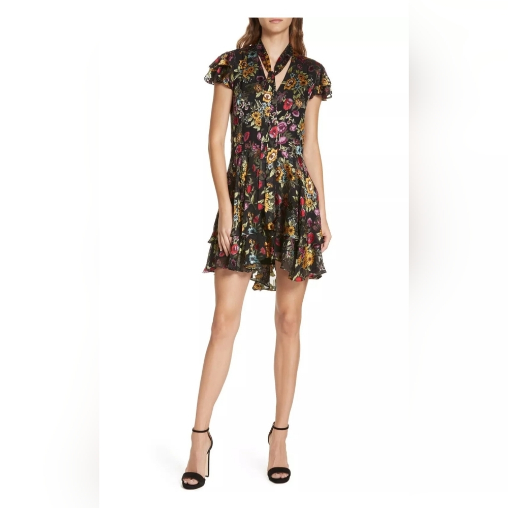 Alice + Olivia Moore Ruffle Tiered Floral Dress Size 6 - Picture 7 of 15